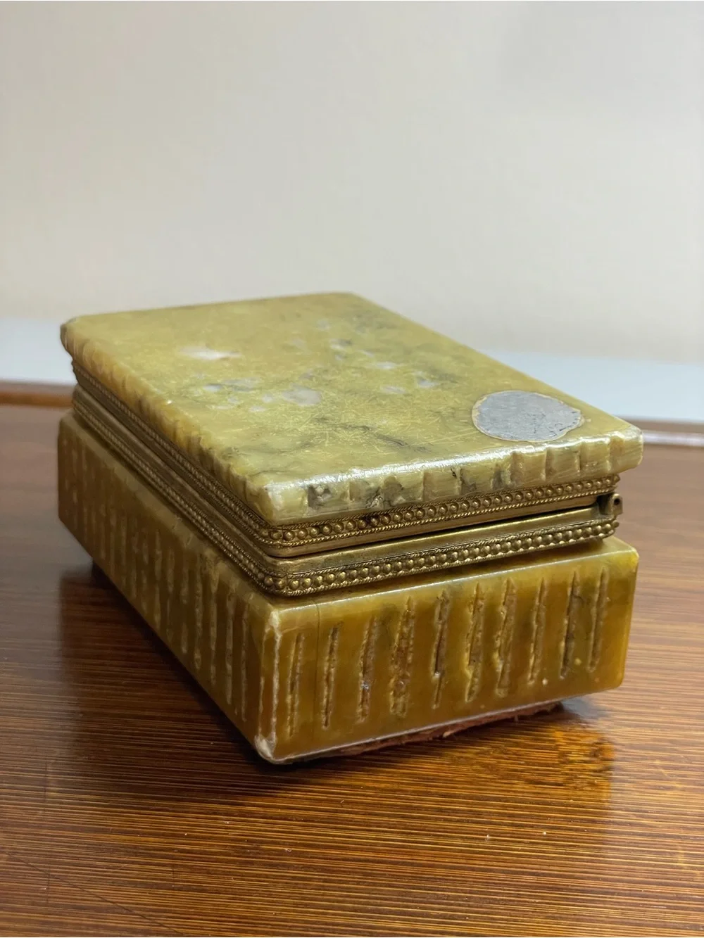 VTG 1960s Italian Alabaster & Brass Trinket Box MCM